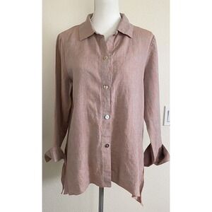 Monika Turtle Studio Women S 100% Linen Tunic Top‎ Button Shark Bit Hem USA made